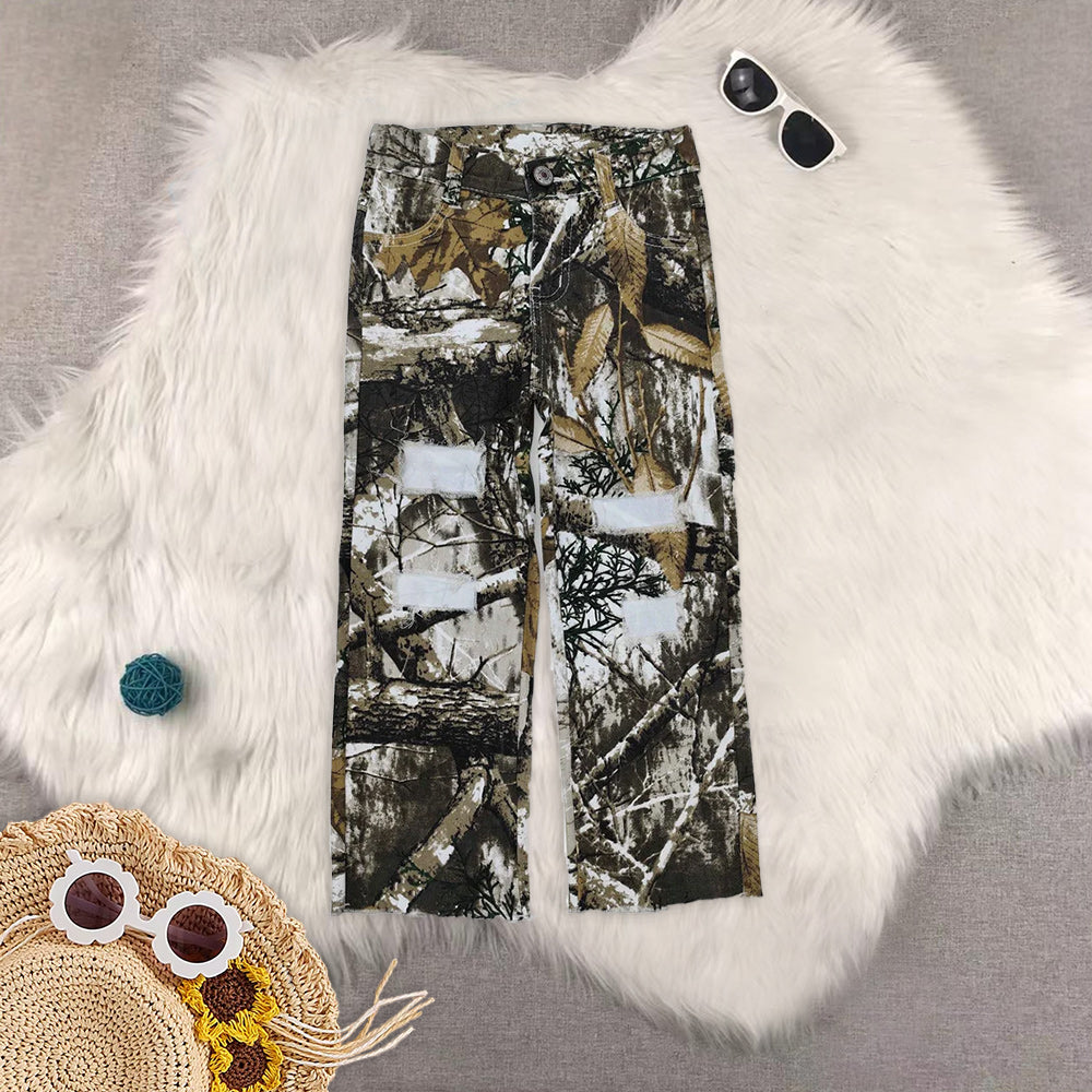 RTS NO MOQ Baby Girls and boys Clothes camouflage Jeans: Flared & Ripped