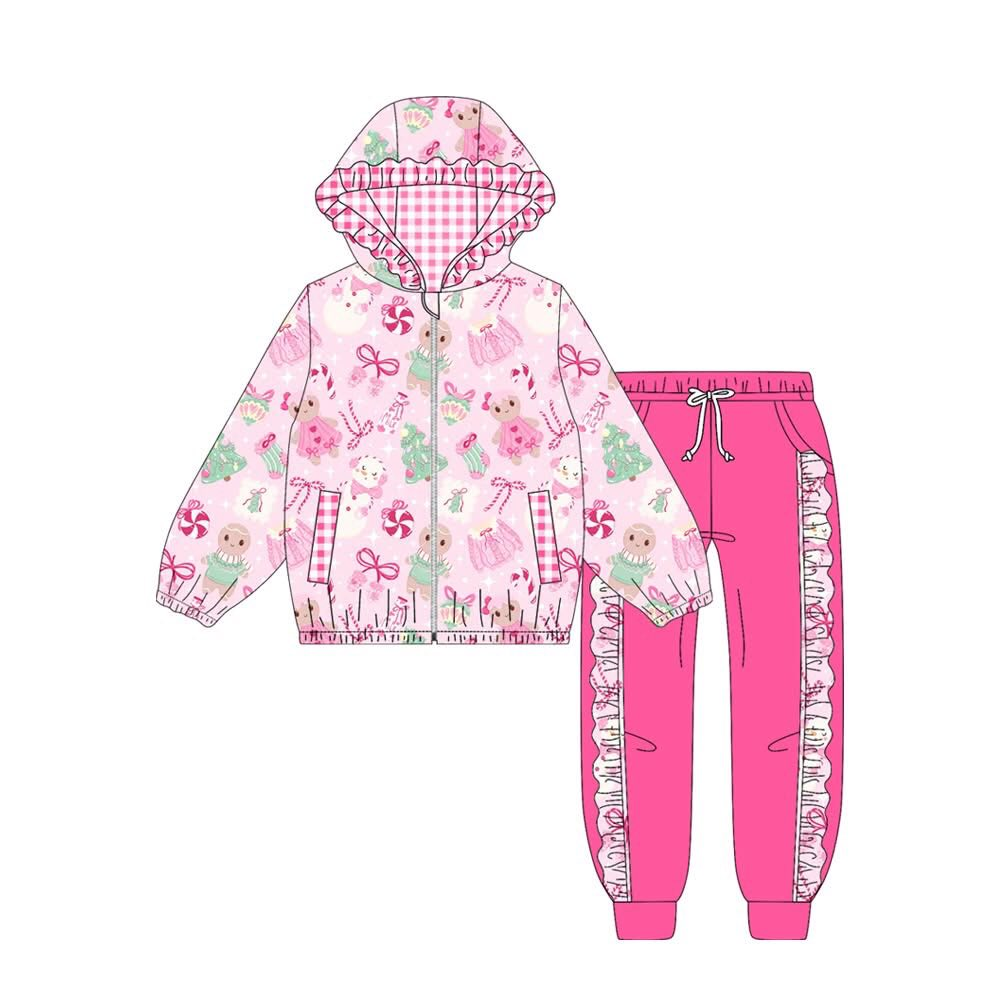Custom moq 8 mix size eta 6-8weeks baby girl clothes Christmas bow hooded long sleeve pants set -25.9.16