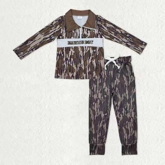 RTS NO MOQ（In Stock) baby boys clothes MAMA camouflage long Sleeve pants sets