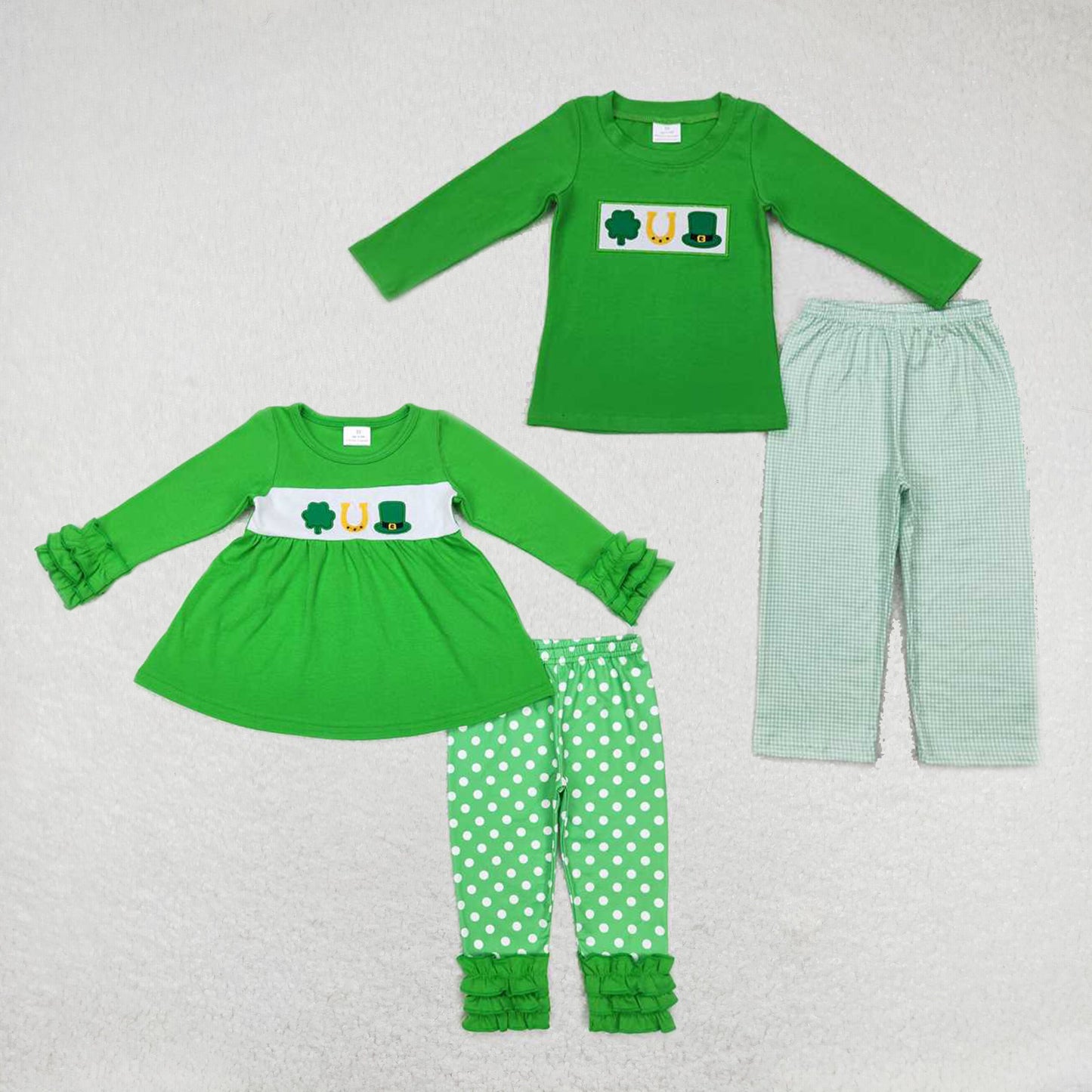 RTS NO MOQ Baby Boys Clothes St. Patrick's Four Leaf Clover long-sleeved pants set