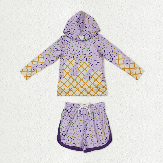 RTS NO MOQ（In Stock) baby boys clothes ice cream hooded long Sleeve Shorts sets