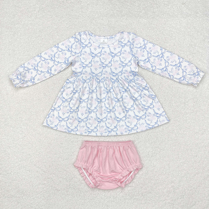 RTS no moq baby girls bow Short Sleeve briefs sets dress romper