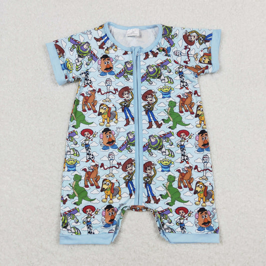 Cute Clothes SR1274 Baby Boys Bue Zip Short Sleeve Rompers