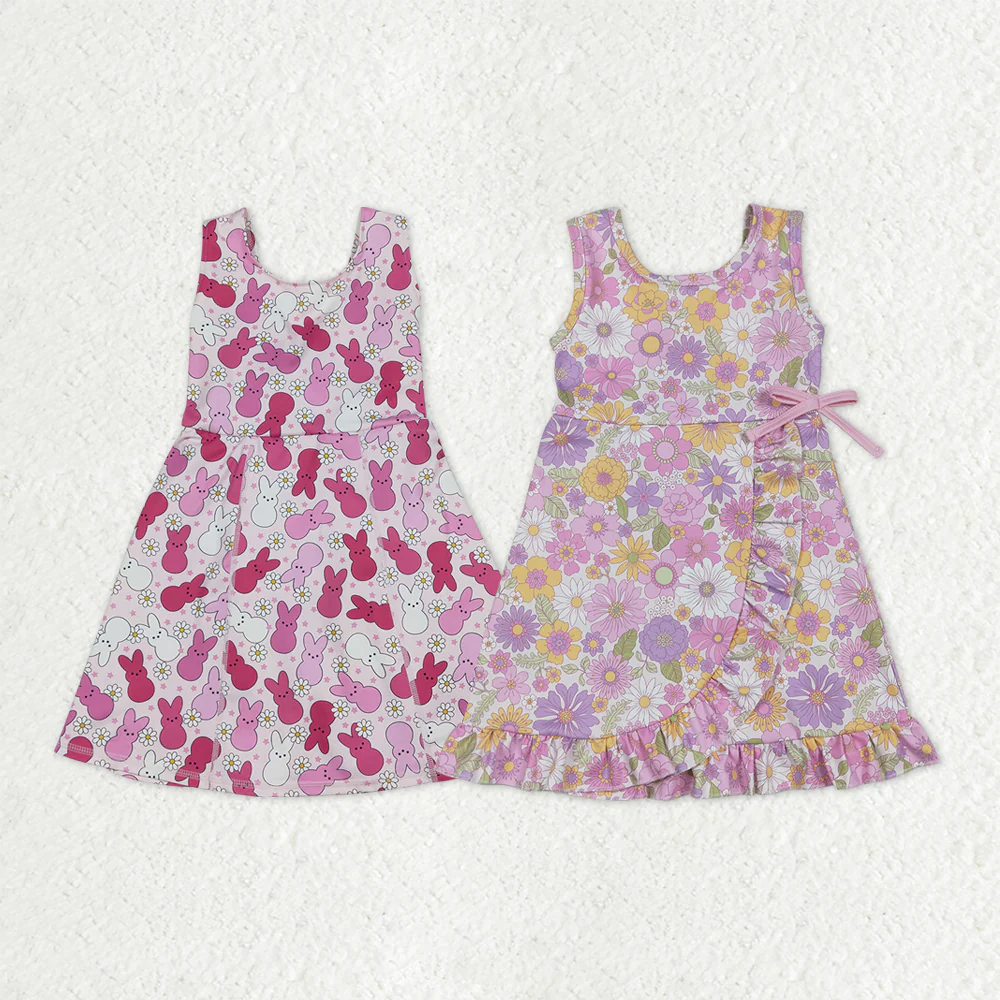 RTS NO MOQ Sibling baby girl clothes yoga sleeveless dresses
