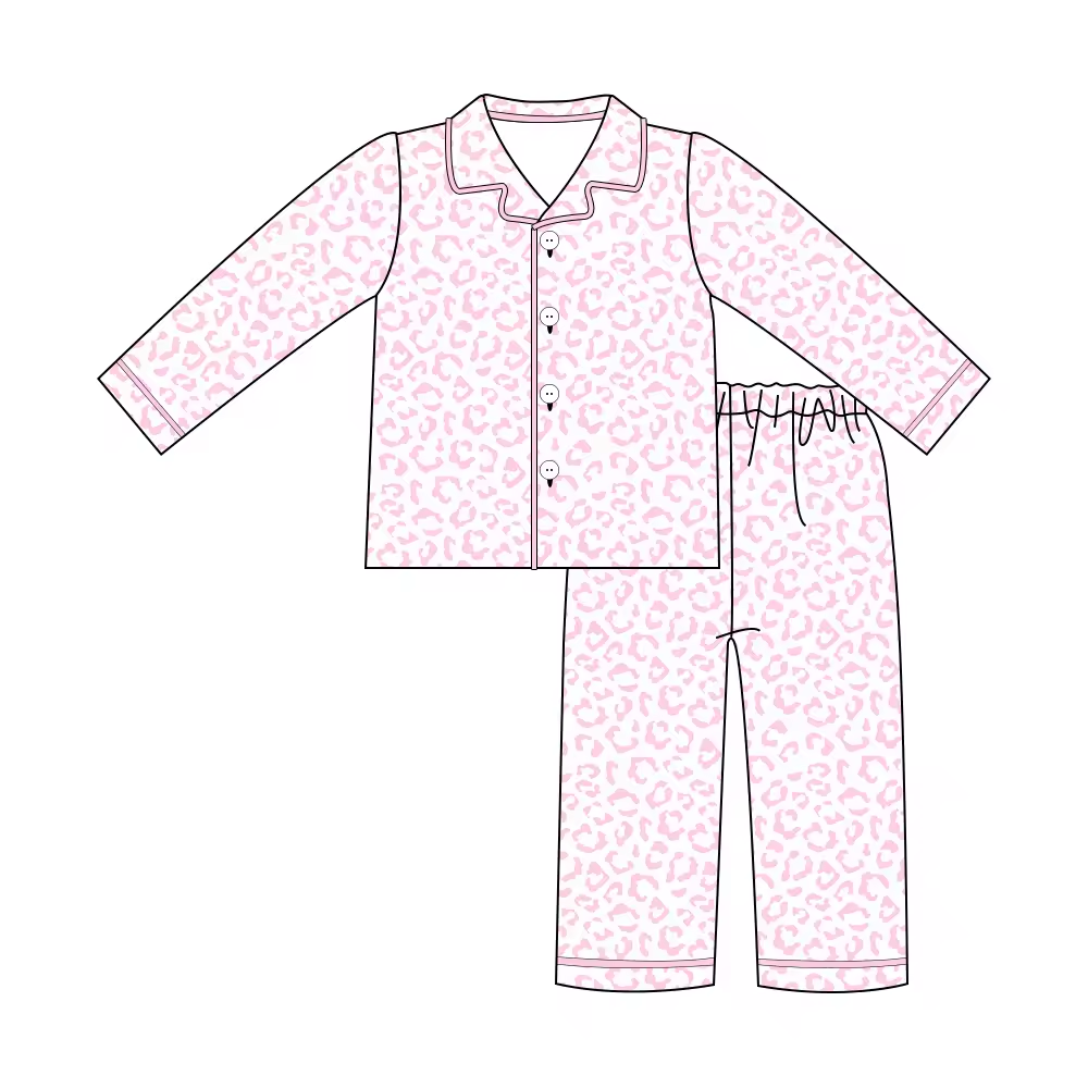 Custom moq 3 eta 6-8weeks  Pink Leopard Button Long Sleeve Pajama Set