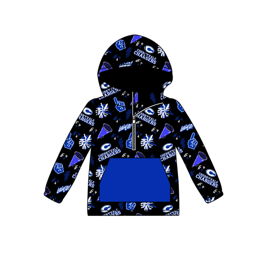 custom moq 5 tat about 6-8week blue and black  Long Sleeve Hood Zip-Up Hoodie