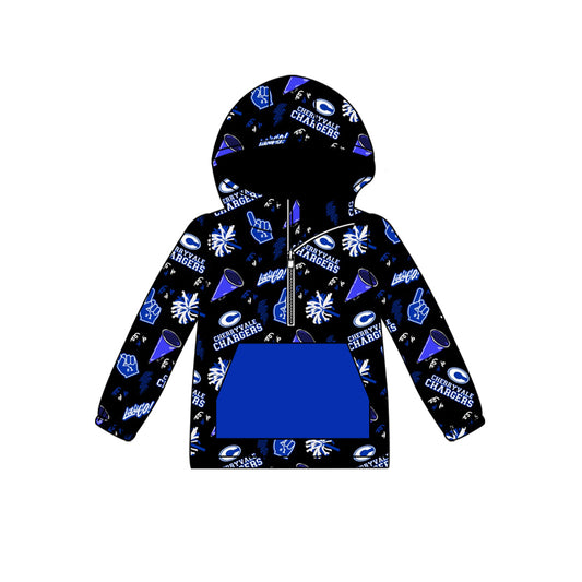 custom moq 5 tat about 6-8week blue and black  Long Sleeve Hood Zip-Up Hoodie