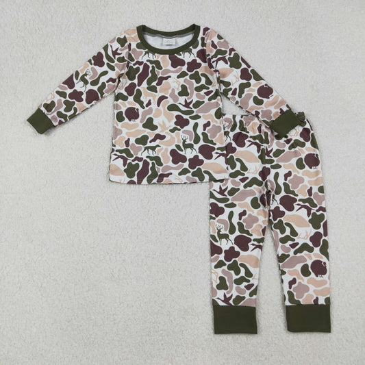 RTS NO MOQ（In Stock) BLP1234 Duck and Puppy Camouflage Long-Sleeved Pants Pajama Set