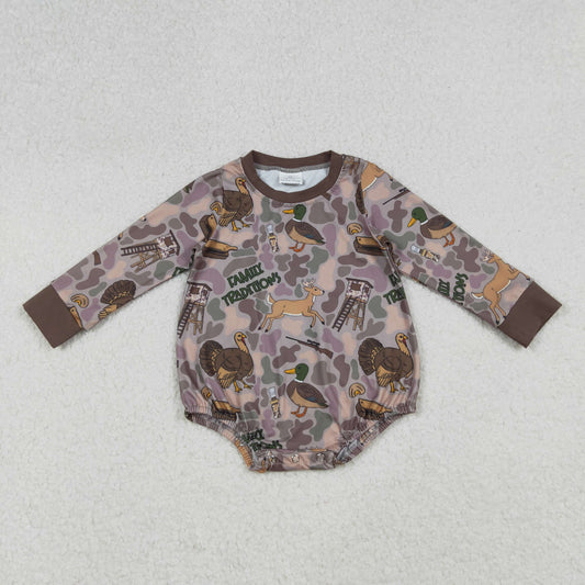 RTS NO MOQ（In Stock) LR2440 Duck Camo Brown Long-Sleeved Bodysuit