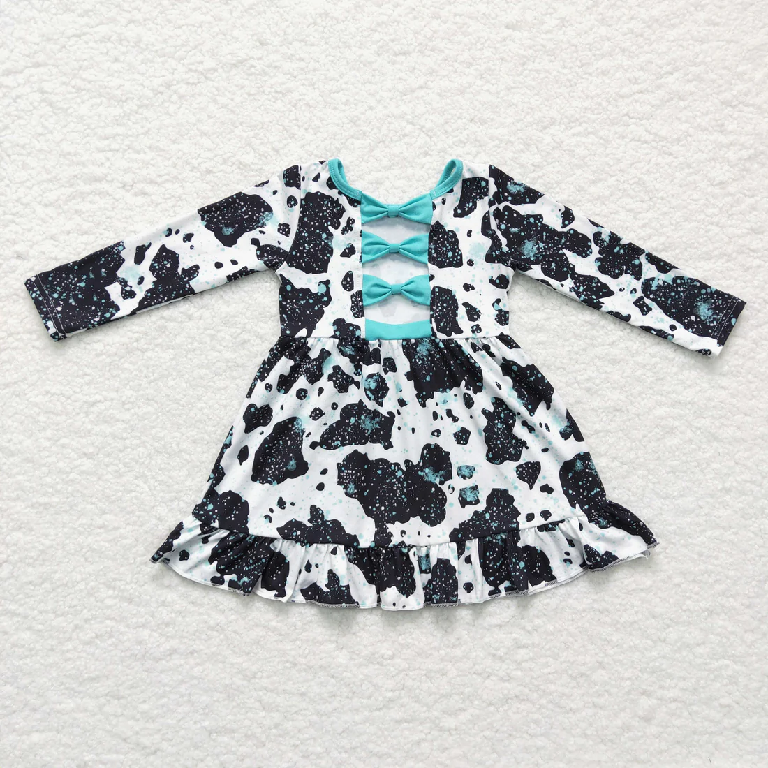 RTS NO MOQ Sibling Baby girl clothes cow pattern long-sleeved trousers suit & rompers and dress
