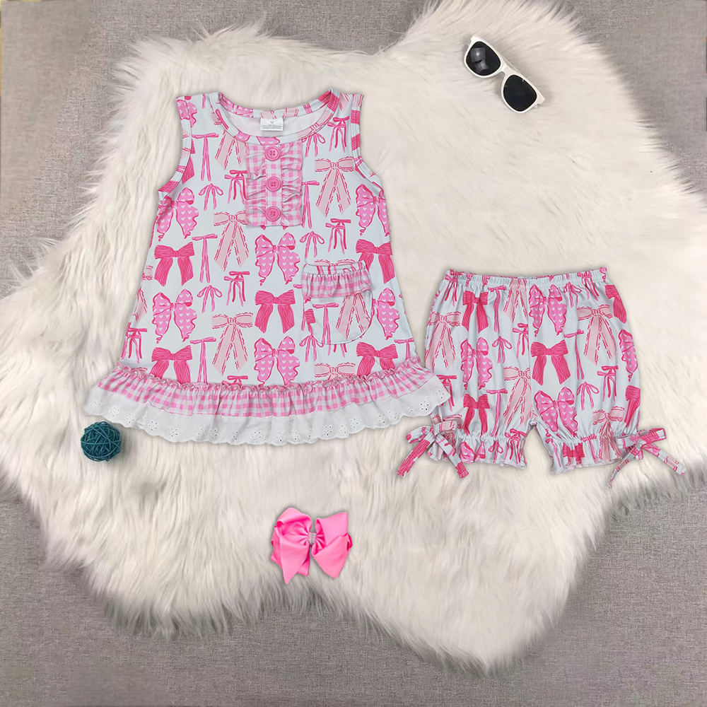 RTS NO MOQ baby girls clothes bow short sleeve Rompers Clothes Sets
