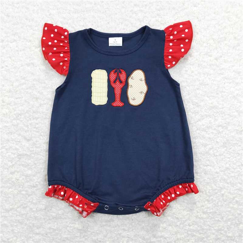 RTS NO MOQ Embroidery crayfish short-sleeved shorts suit & short-sleeved sets and romper