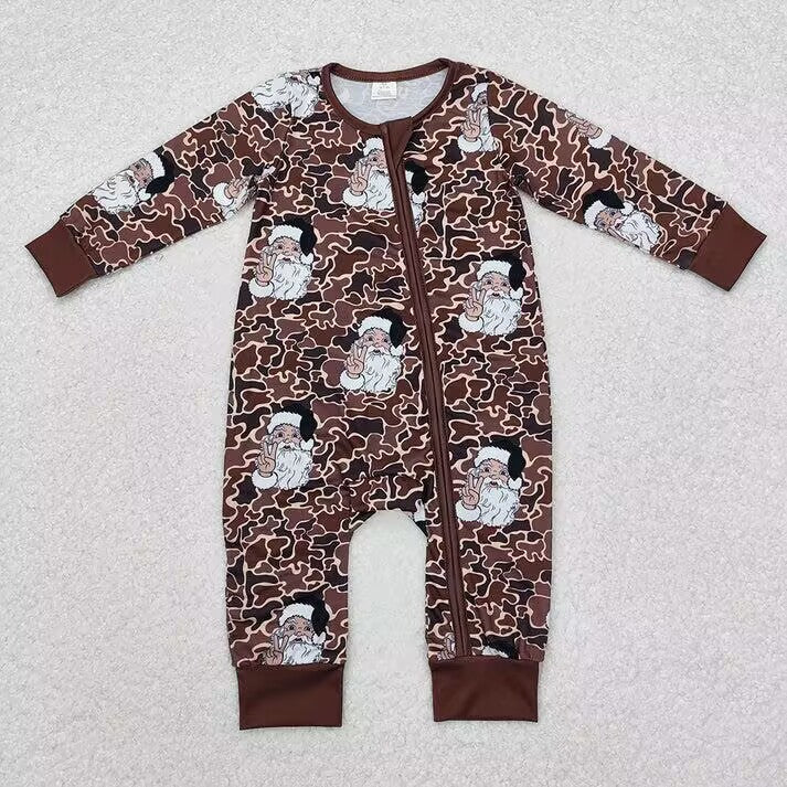 RTS NO MOQ Tan Leopard Santa Short Sleeve Pant Suit & Romper