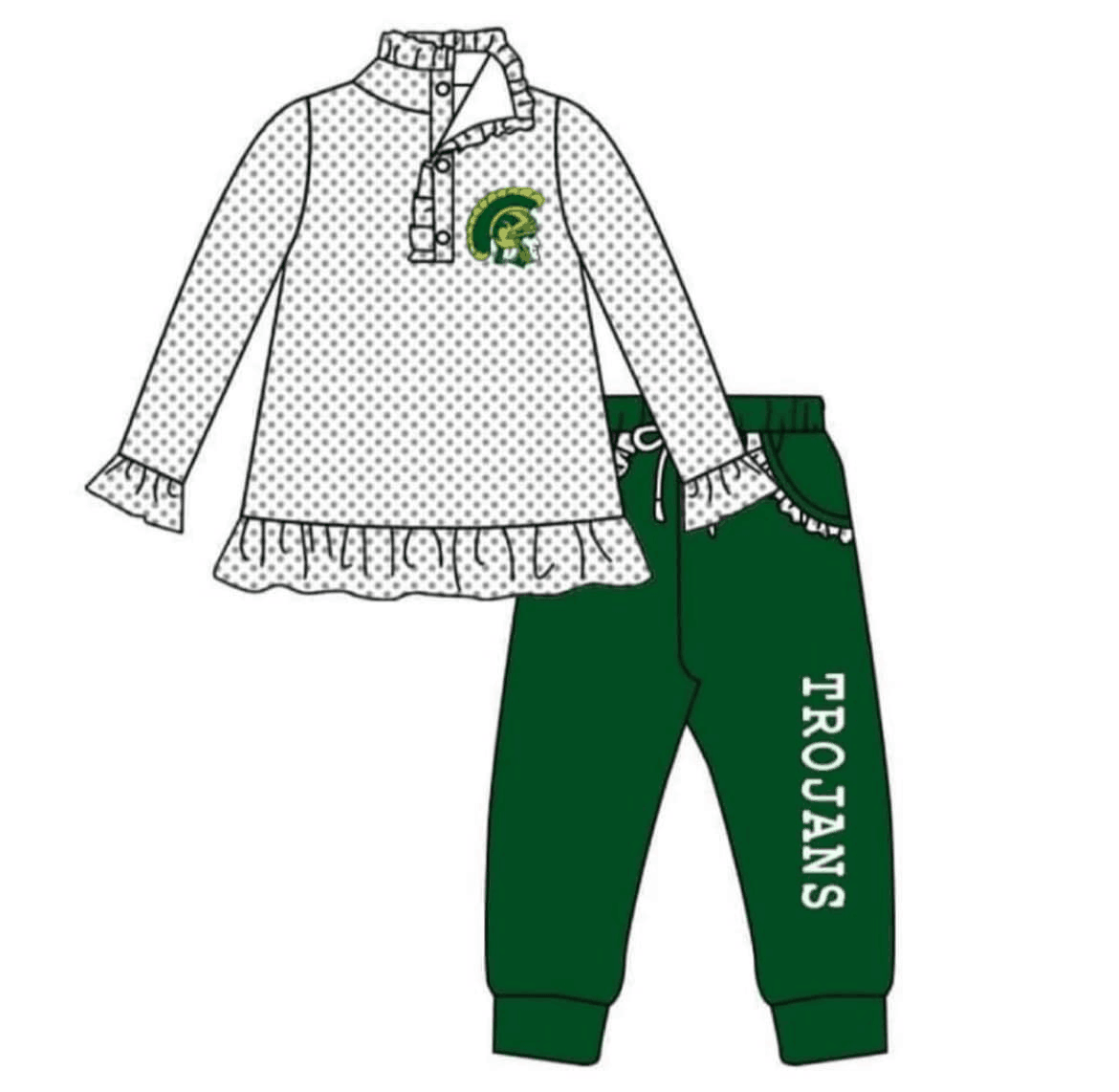 baby girls clothes team TROJANS long sleeve green pants summer outfit