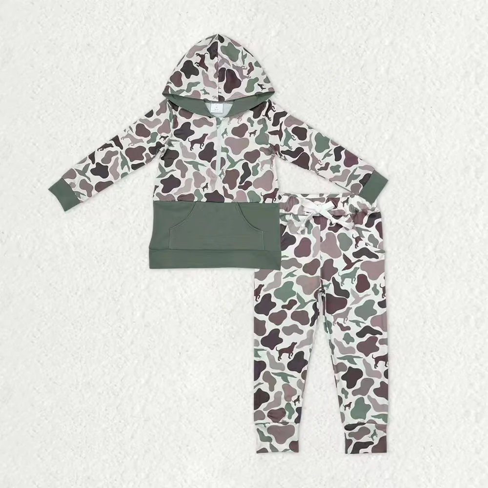 RTS NO MOQ Sibling baby boys clothes camouflage hooded long-sleeved pants sets