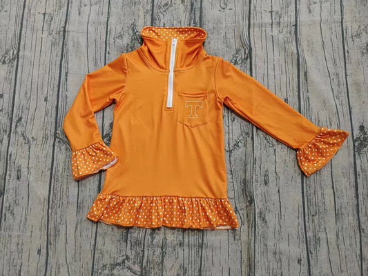 Custom moq 5 mix size milk silk summer teams baby girls clothes orange long sleeve top-25.8.26