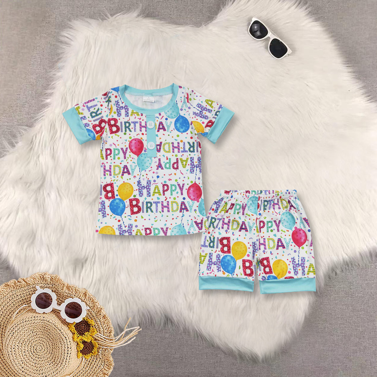 RTS NO MOQ baby boys girls Clothes birthday short sleeve shorts Sets