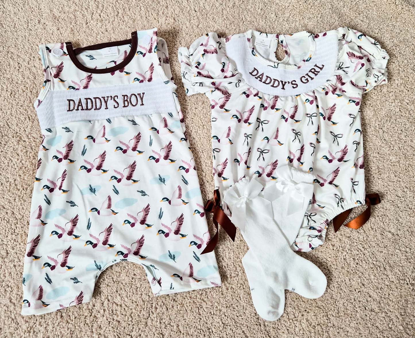 RTS NO MOQ Sibling Baby girl boy clothes embroidery DADDY duck short-sleeved dress & rompers