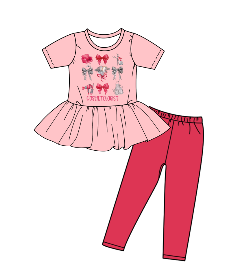 Custom moq 5 each style eta 6-7weeks baby girl clothes bow pink short sleeve pants sets-25.8.26