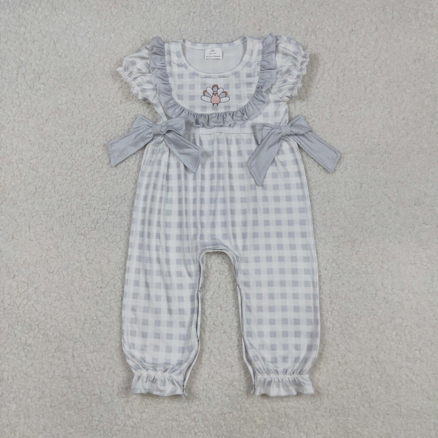 RTS NO MOQ（In Stock) SR1970 Turkey lace bow turquoise plaid short-sleeved bodysuit
