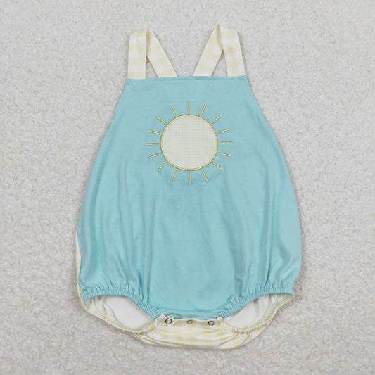 SR1072 Embroidery sunny day yellow and white plaid blue and green vest jumpsuit