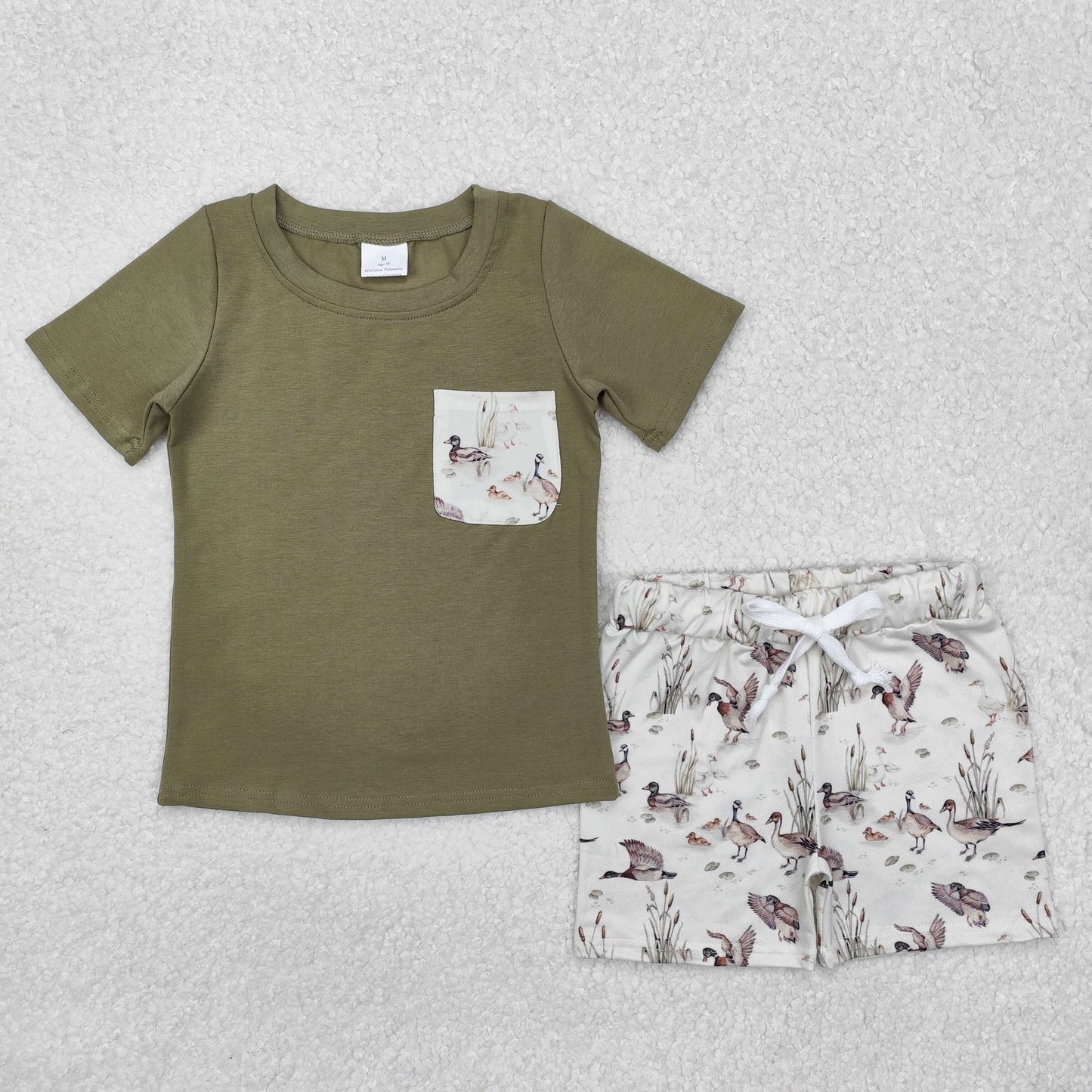 RTS NO MOQ（In Stock) BSSO1175 Duck pocket green short-sleeved shorts set