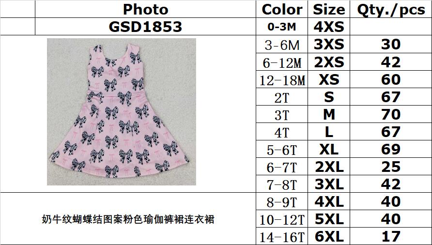 RTS NO MOQ ETA 5/7days Arrived GSD1853 Cow print bow pattern pink yoga pants dress