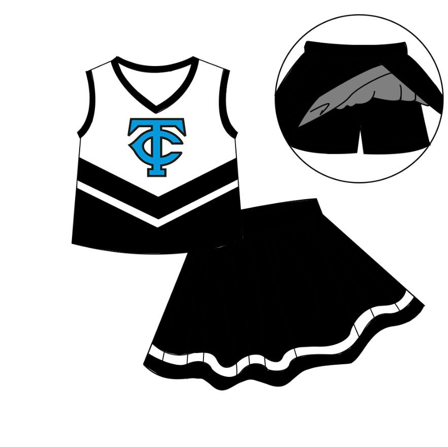 Custom moq 5 each style eta 6-7weeks baby girl clothes team black cheer sets