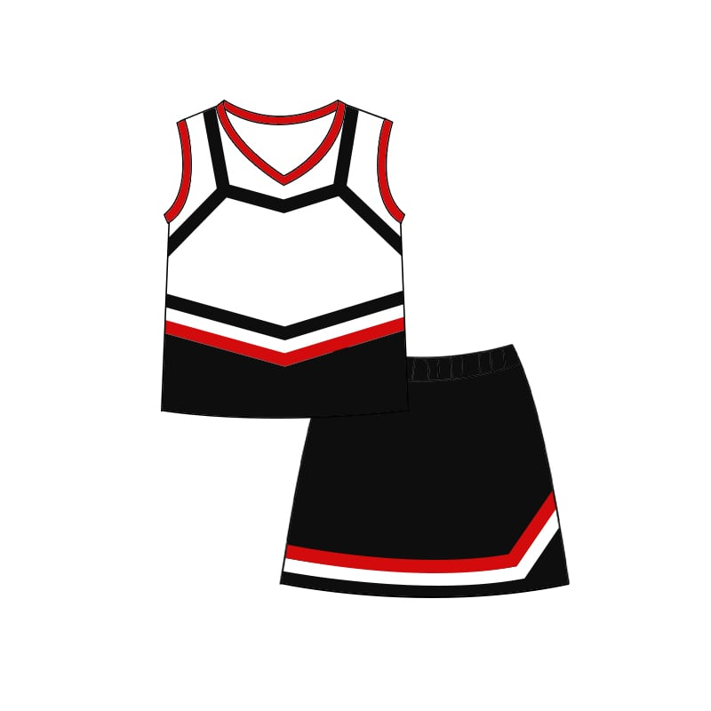 Custom moq 5 each style eta 6-7weeks baby girl clothes team black white sleeveless skirts sets-25.7.22