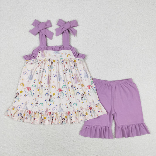 Cute Clothes  GSSO1044 Baby Girls  Straps Tunic Top Ruffle Shorts Clothes Sets