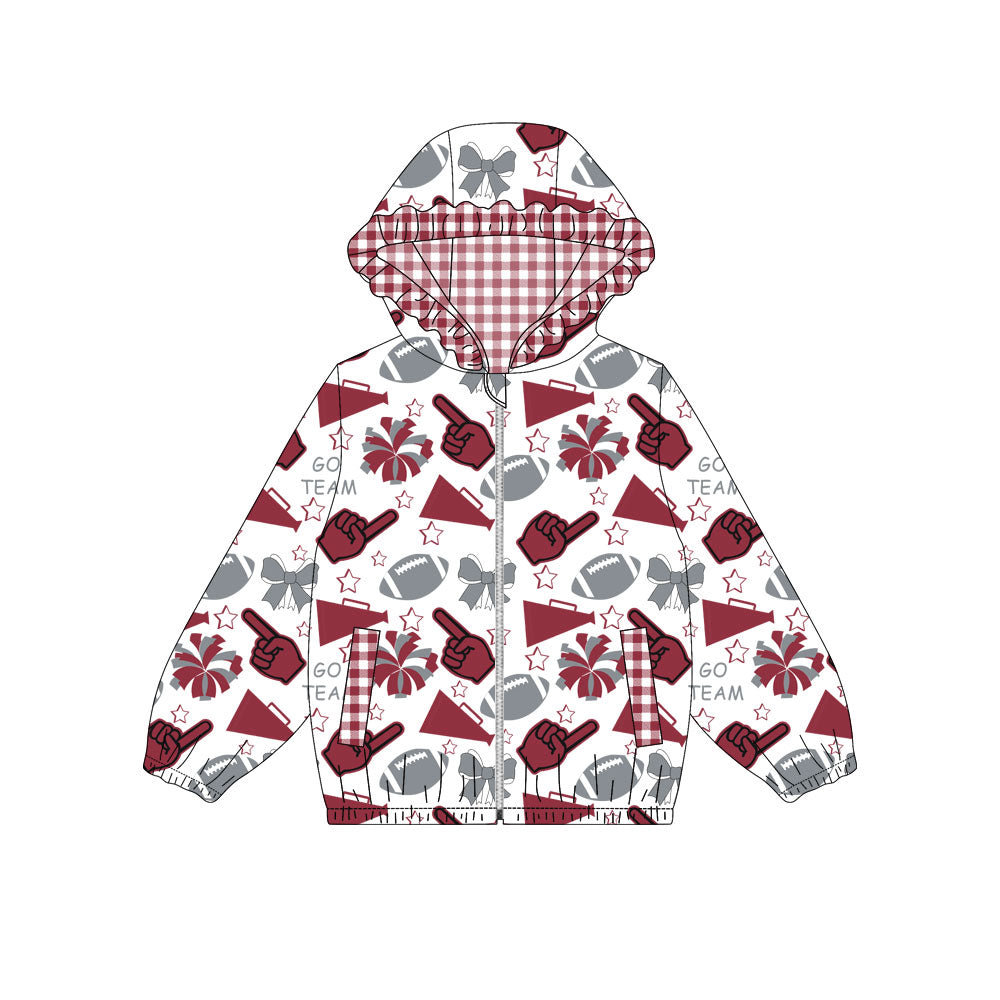 Custom moq 8 mix size milk silk summer team baby girls clothes bow brick red hooded long sleeve top-25.9.30