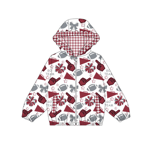Custom moq 8 mix size milk silk summer team baby girls clothes bow brick red hooded long sleeve top-25.9.30