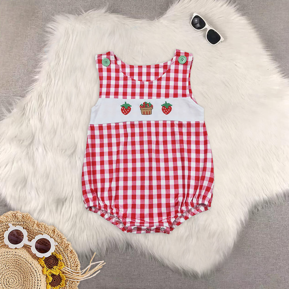 RTS NO MOQ baby boy clothes embroidery strawberry Rompers Clothes Sets