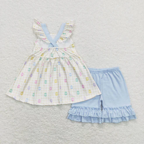 RTS no moq baby girls easter Short Sleeve Shorts sets dress romper