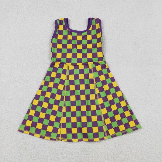 RTS NO MOQ（In Stock) Carnival Colorful Plaid Yoga Sleeveless Dress
