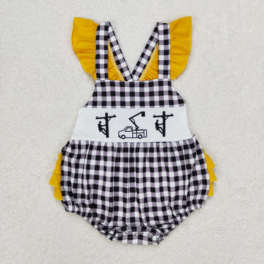 RTS no moq SR1222 Telephone pole maintenance worker lace black and white plaid vest jumpsuit
