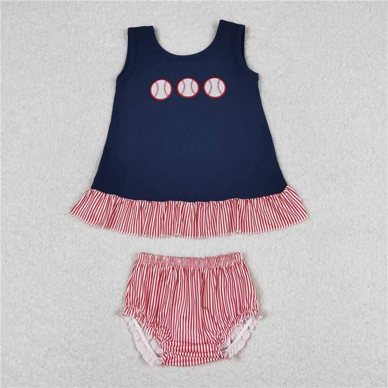 RTS NO MOQ Embroidery baseball navy blue short-sleeved shorts suit & short-sleeved briefs sets