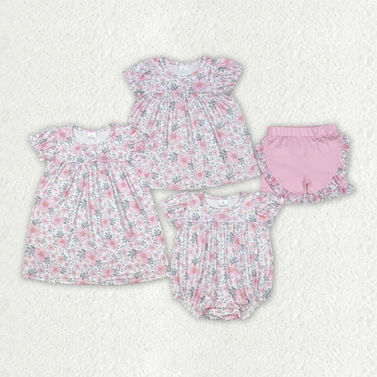 RTS NO MOQ baby girl clothes floral short-sleeved shorts sets and romper dress