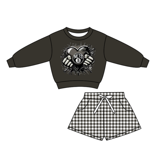Custom moq 5 mix size milk silk summer teams baby boys clothes dark gray long sleeve shorts sets-25.10.28
