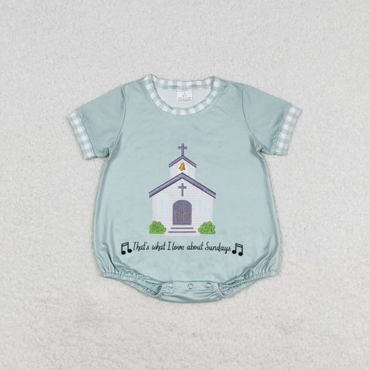 RTS no moq SR1530 Church Letters Teal Plaid Short Sleeve Jumpsuit