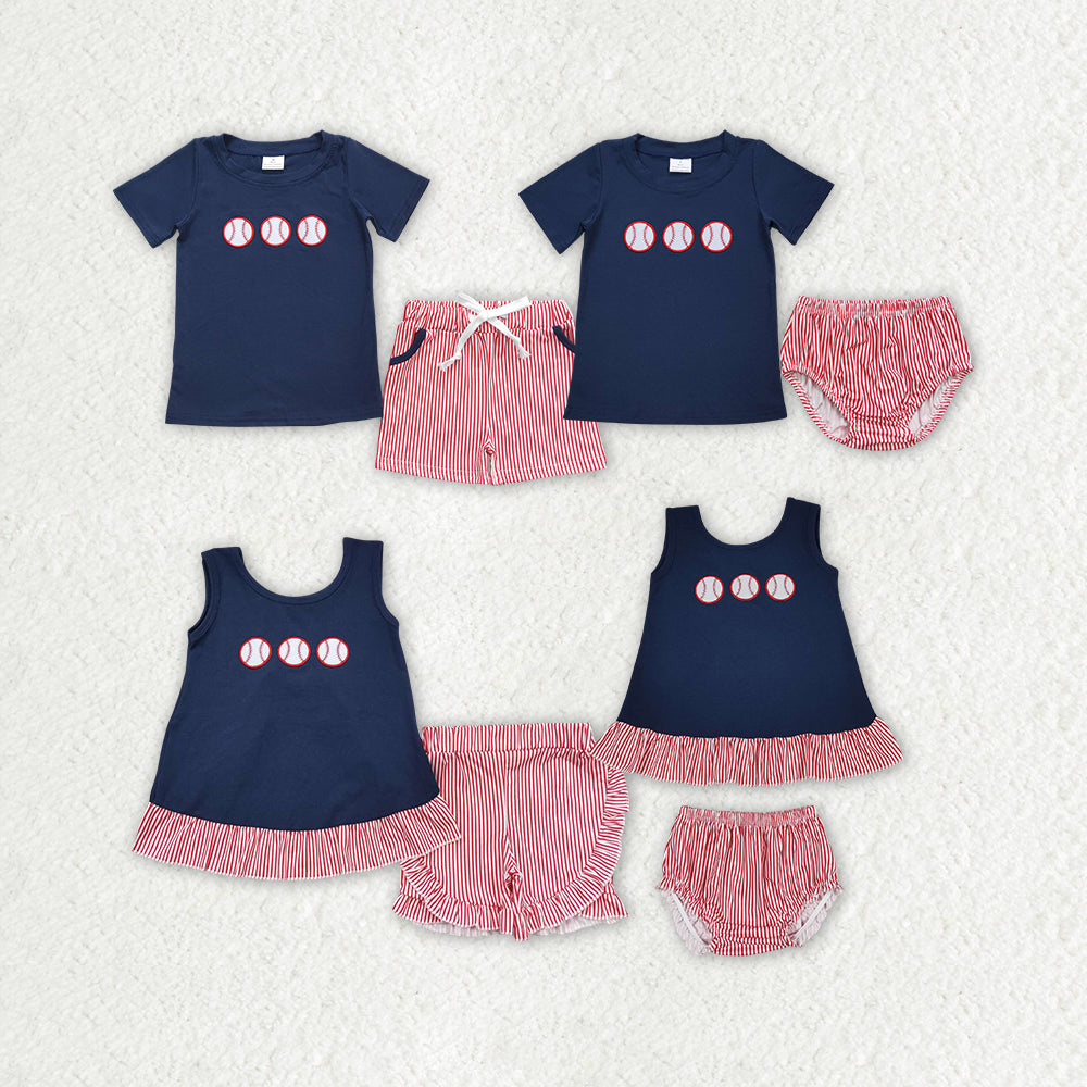 RTS NO MOQ Embroidery baseball navy blue short-sleeved shorts suit & short-sleeved briefs sets