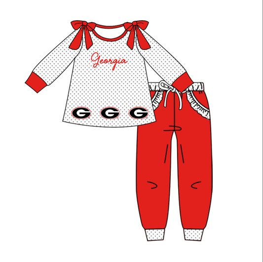 Custom moq 8 mix size milk silk summer teams baby girl clothes red long sleeve pants sets-25.9.27