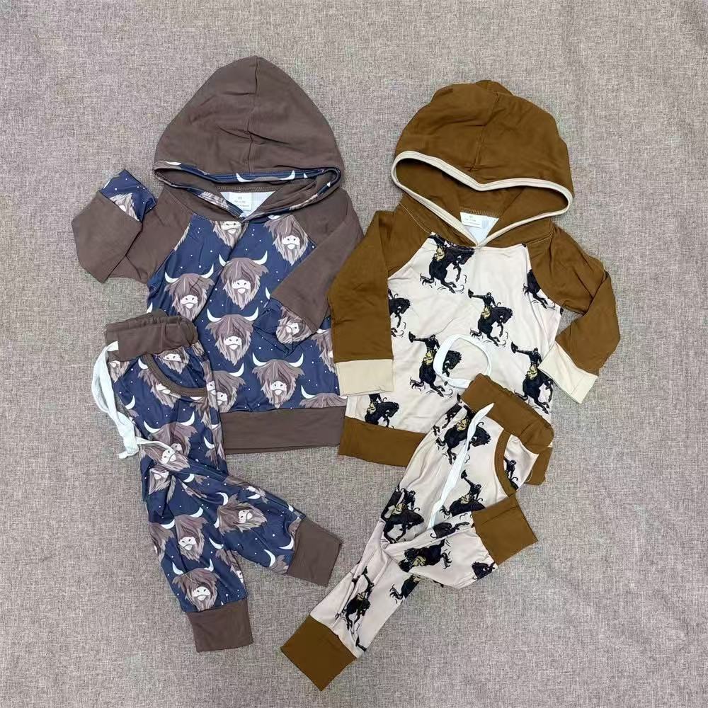RTS NO MOQ Sibling Baby boys clothes hooded Long Sleeve Pants Sets