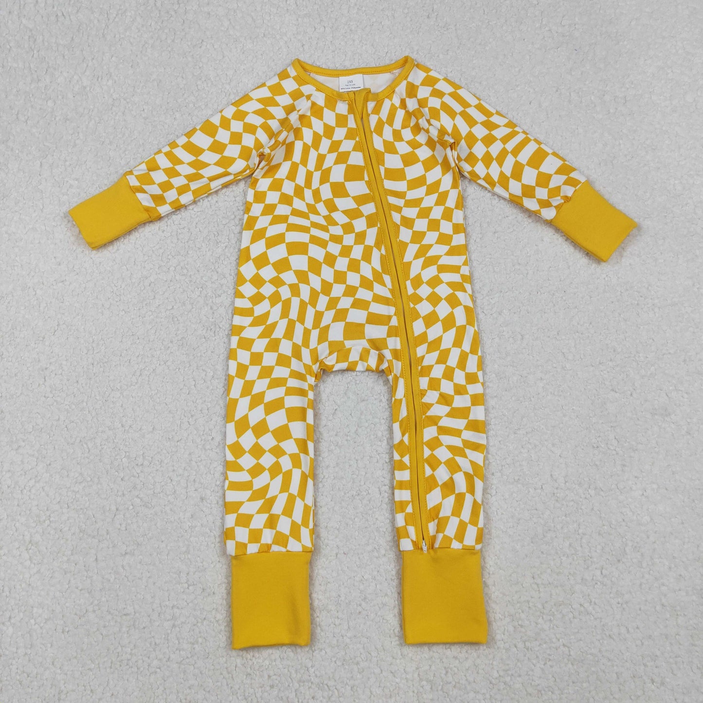 RTS NO MOQ（In Stock) LR1089 Yellow plaid zip-up long sleeve romper