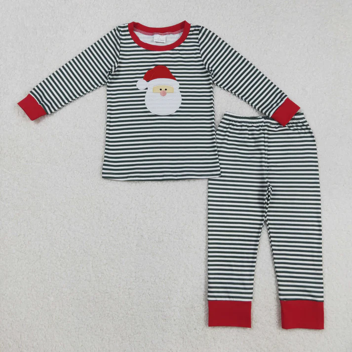 RTS NO MOQ Sibling Baby boy clothes Embroidery Christmas santa long-sleeved trousers suits