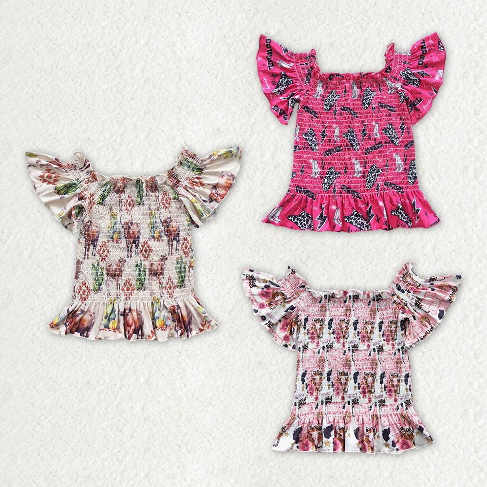 RTS NO MOQ Baby Girls One shoulder top Print Styles