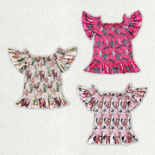 RTS NO MOQ Baby Girls One shoulder top Print Styles