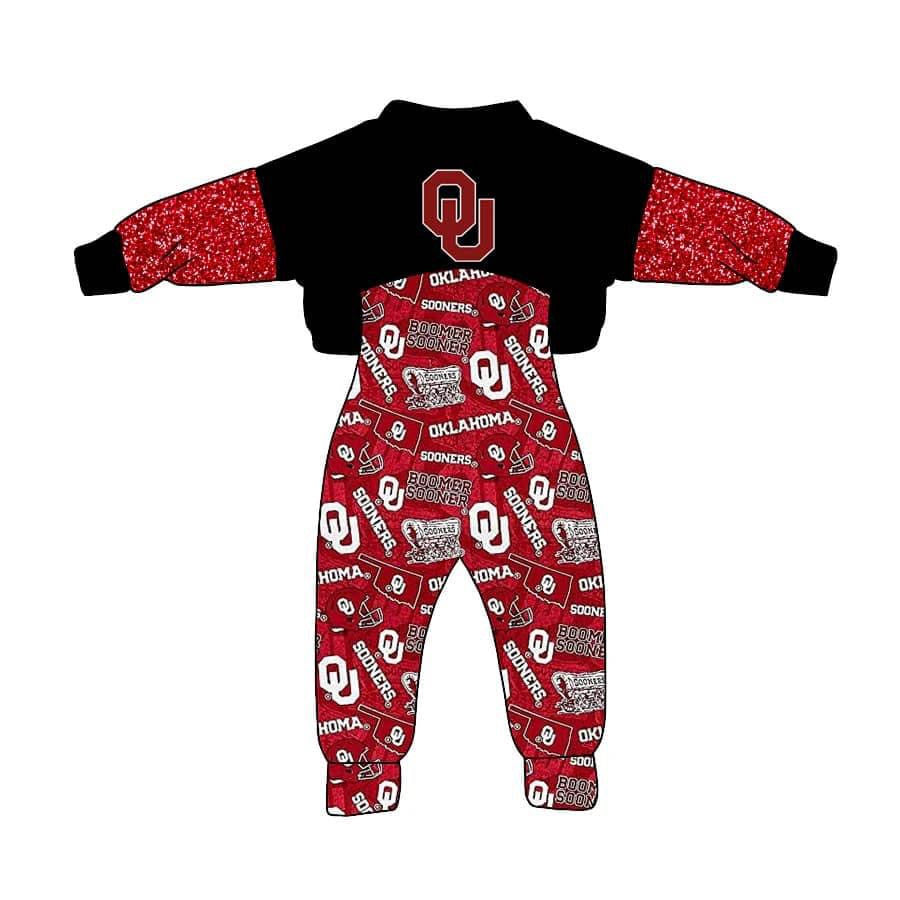 Deadline October 21 custom no moq eta 6-8weeks Red OU pattern long-sleeved trousers bodysuit