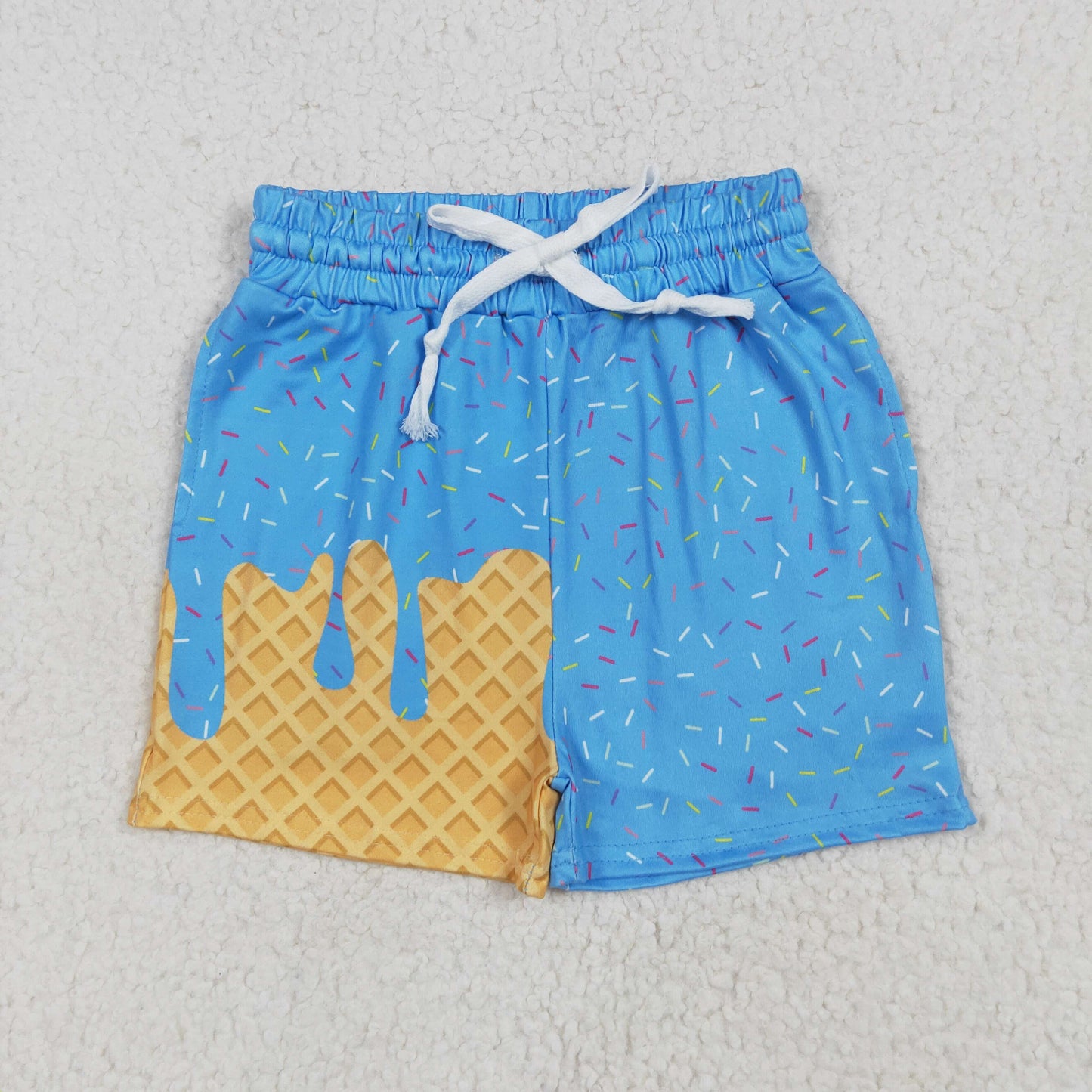 RTS NO MOQ（In Stock) SS0619 Waffle Ice Cream Blue Pocket Shorts