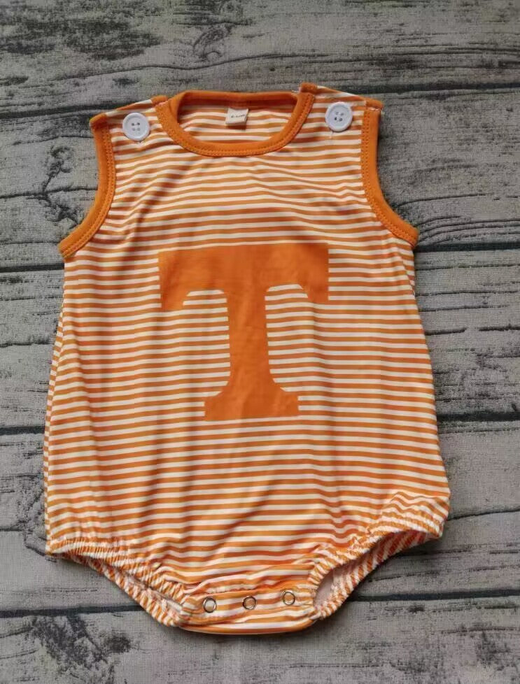 Custom moq 3 eta 6-8weeks Letter T Pattern-Orange Striped Sleeveless Jumpsuit